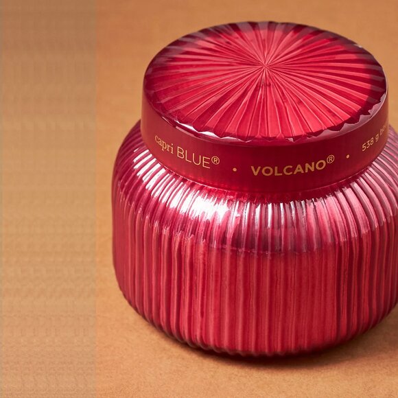 NEW Capri Blue Volcano Red Ribbed Jar Candle - Raspberry - Picture 2 of 2